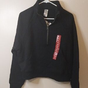 Women’s Black Half-Zip Pullover Relaxed Crop Fit